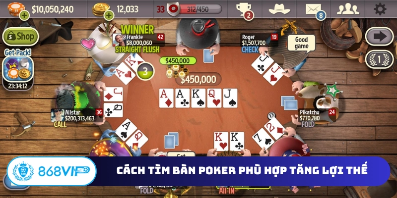 Cách tìm bàn Poker phù hợp tăng lợi thế