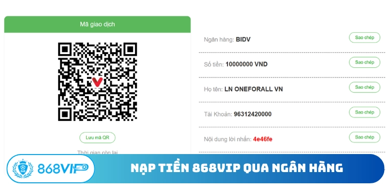 Nạp tiền 868Vip qua ngân hàng