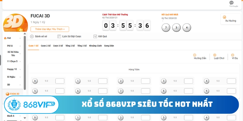 Xổ số 868Vip siêu tốc hot nhất
